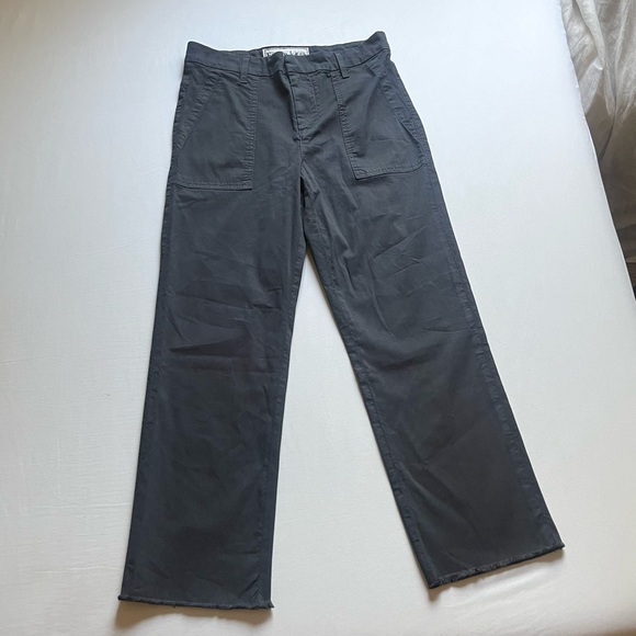 FRANK & EILEEN black straight leg raw fray hem pants